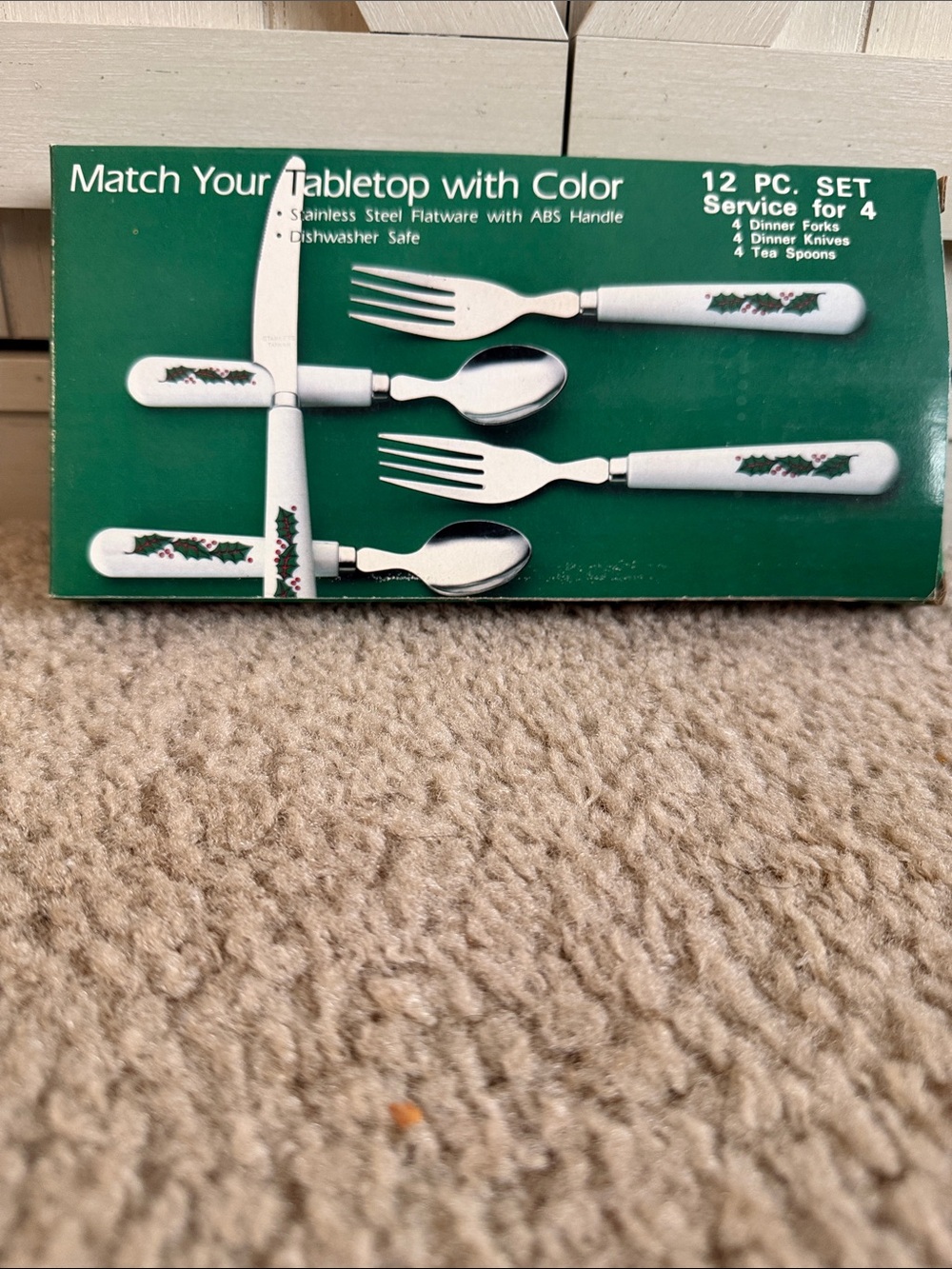 Holiday Holly Stainless Steel Flatware Set - White Handles